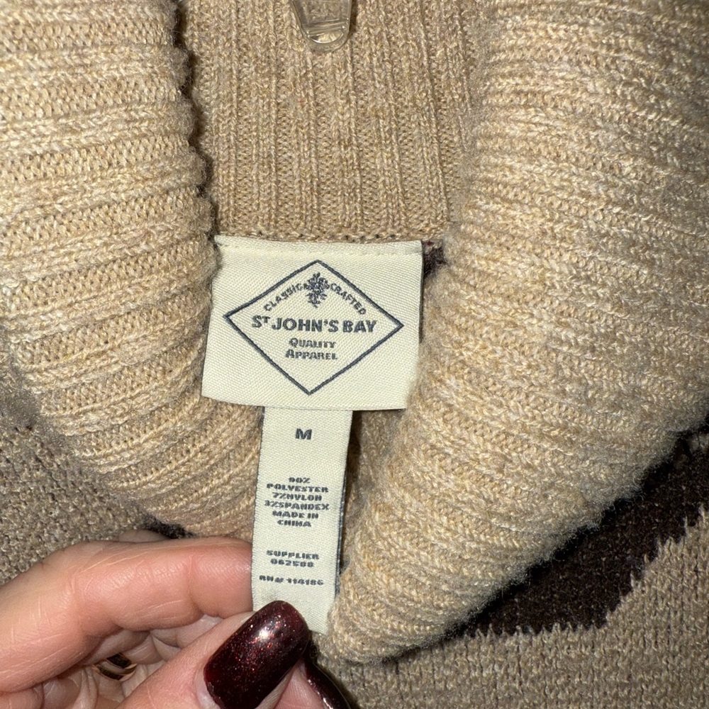 St. John's Bay Floral Turtleneck Sweater - Cream and Brown - Picture 2 of 2